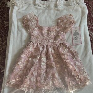 Macy's Pink and Gold Floral Kids Formal Dress